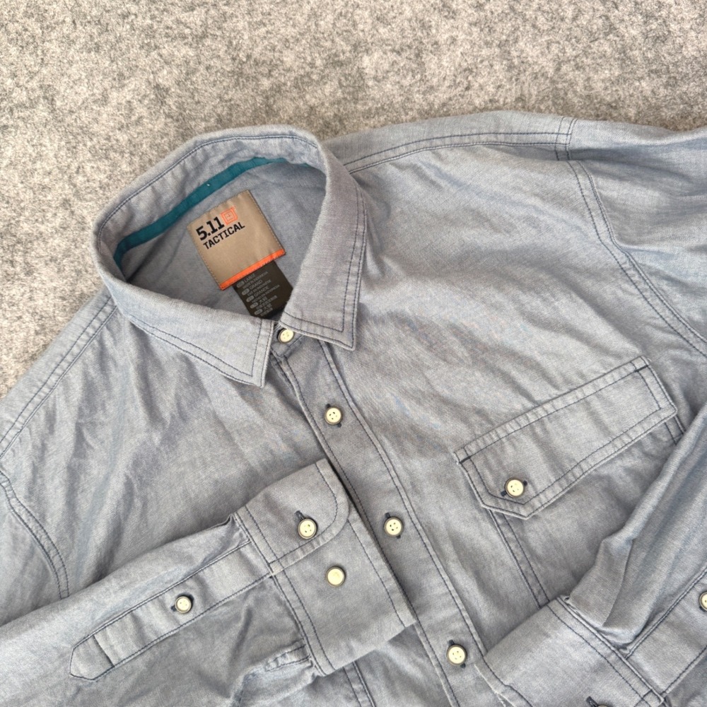5.11 Tactical Utility Shirt Mens L Blue Grey Long Sleeve Button Up Cotton EDC